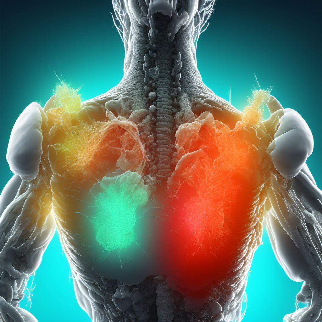 Laceration without foreign body of lower back and pelvis with penetration into retroperitoneum, subsequent encounter digital illustration