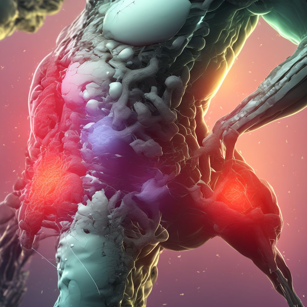 Laceration of abdominal wall with foreign body, right lower quadrant without penetration into peritoneal cavity, sequela digital illustration