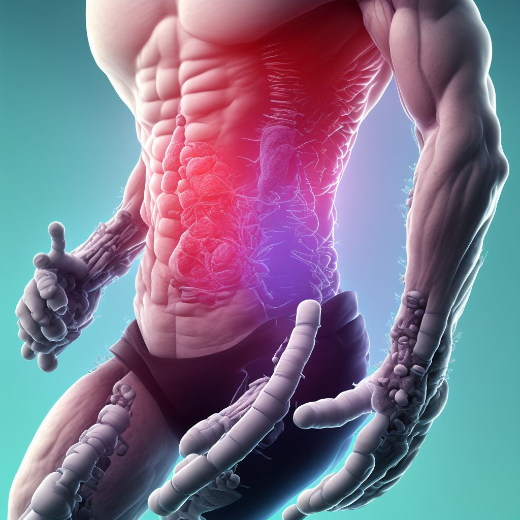 Puncture wound of abdominal wall with foreign body, left lower quadrant without penetration into peritoneal cavity, sequela digital illustration