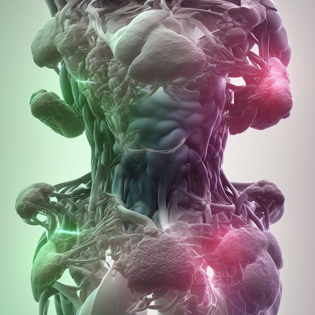 Laceration with foreign body of abdominal wall, left lower quadrant with penetration into peritoneal cavity, sequela digital illustration