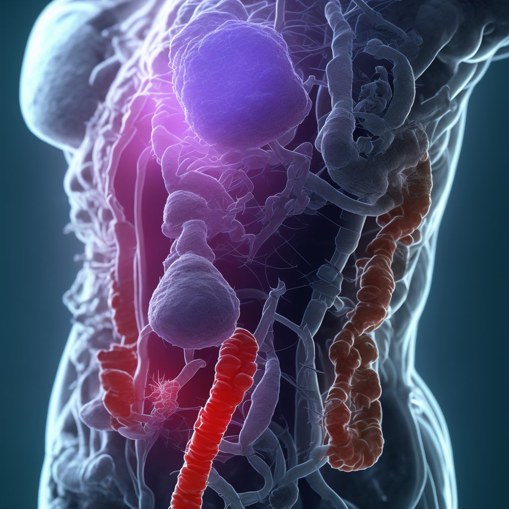 Puncture wound without foreign body of abdominal wall, epigastric region with penetration into peritoneal cavity, subsequent encounter digital illustration