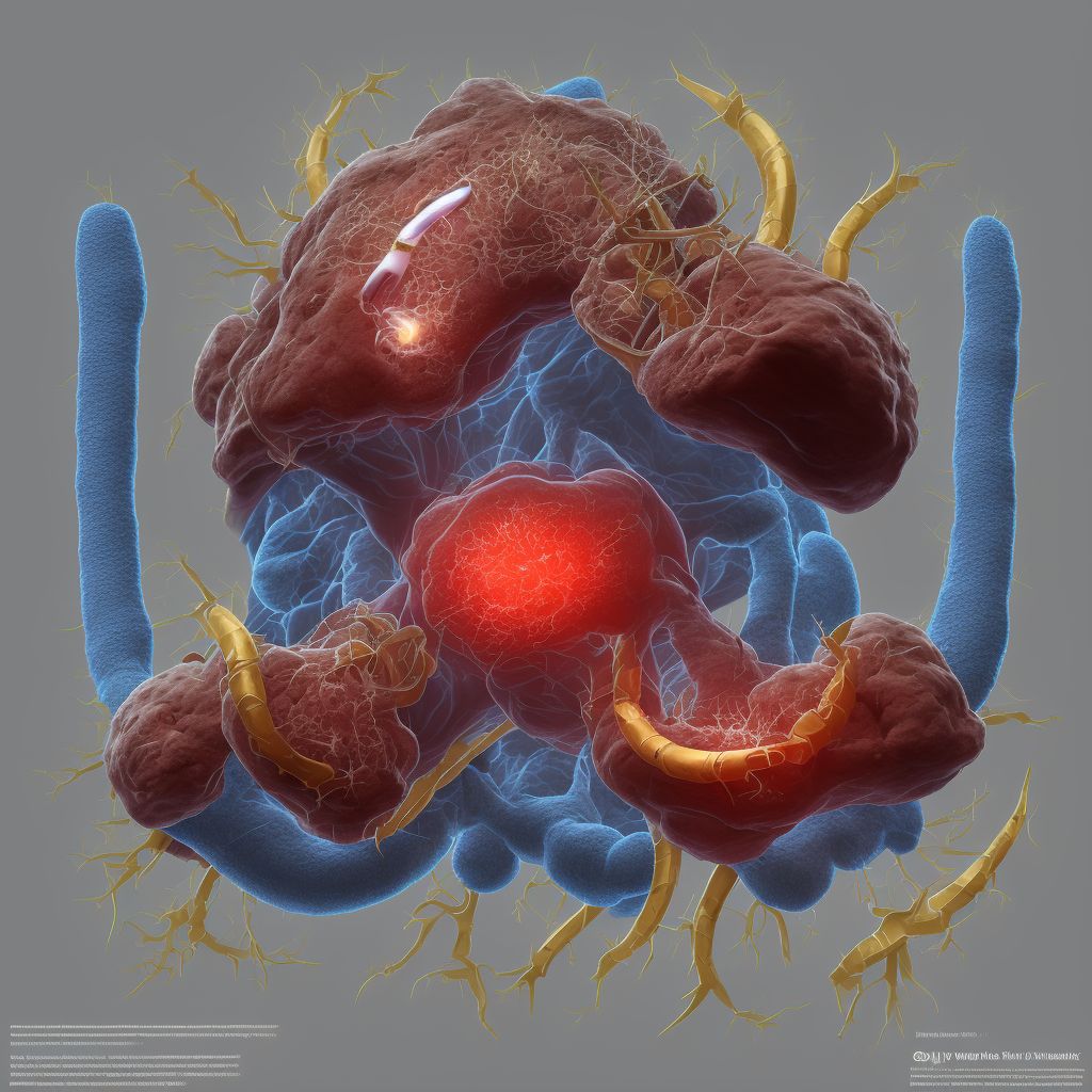 Puncture wound with foreign body of abdominal wall, epigastric region with penetration into peritoneal cavity, initial encounter digital illustration