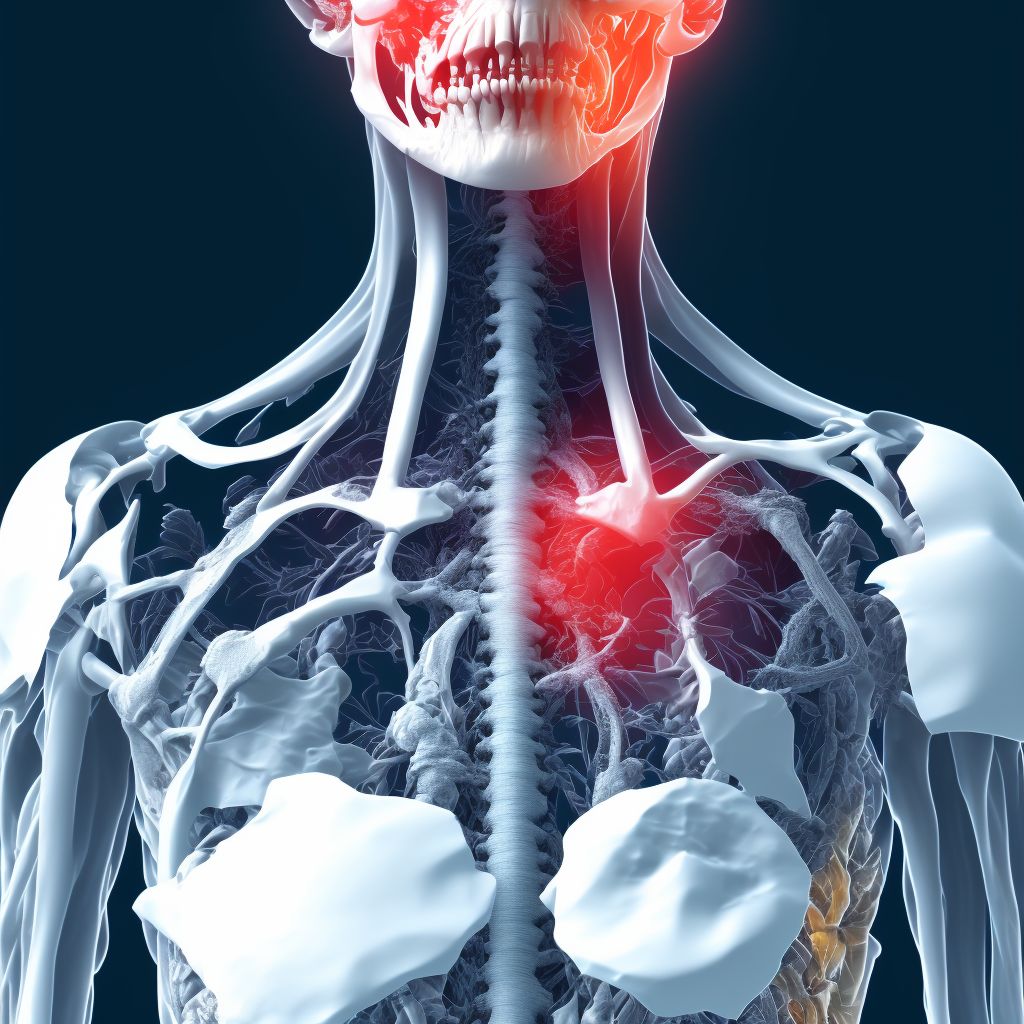 Posterior displaced fracture of sternal end of left clavicle, subsequent encounter for fracture with nonunion digital illustration