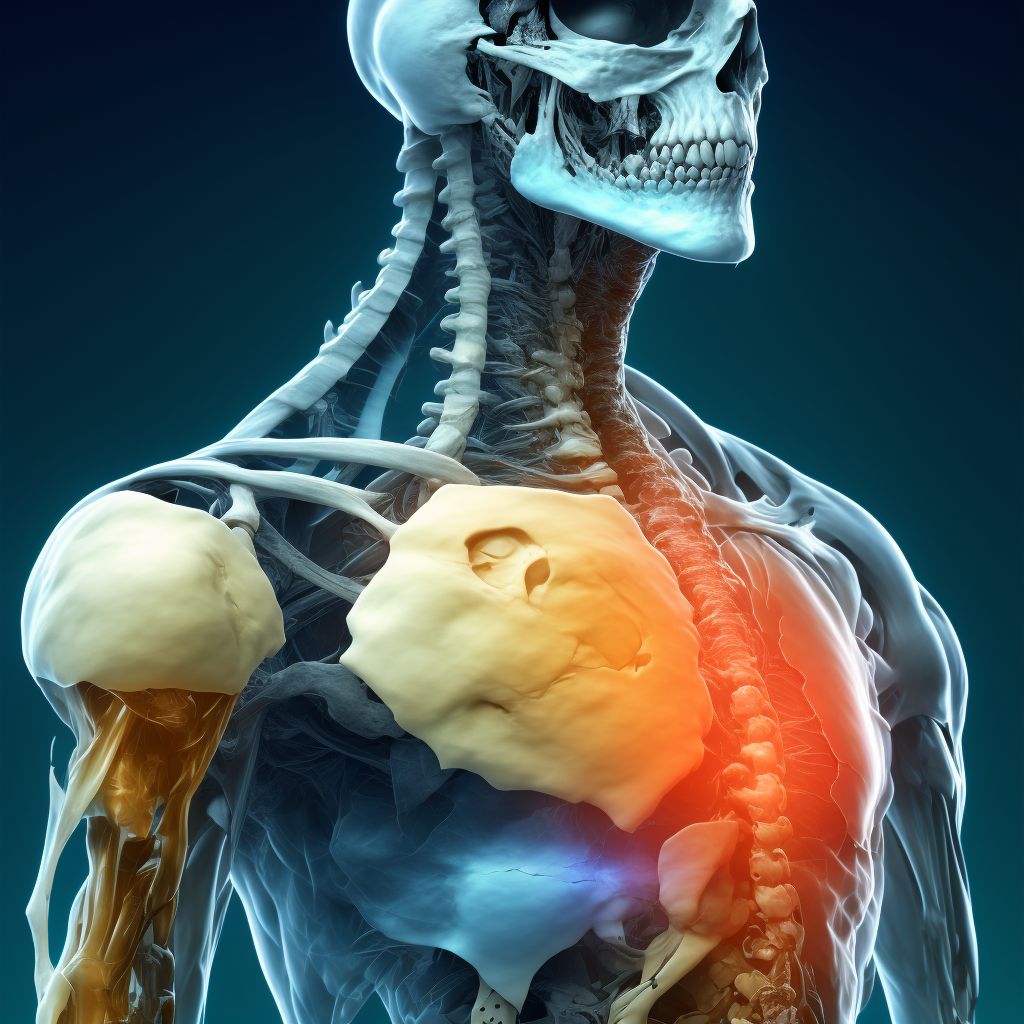 Displaced fracture of body of scapula, right shoulder, sequela digital illustration