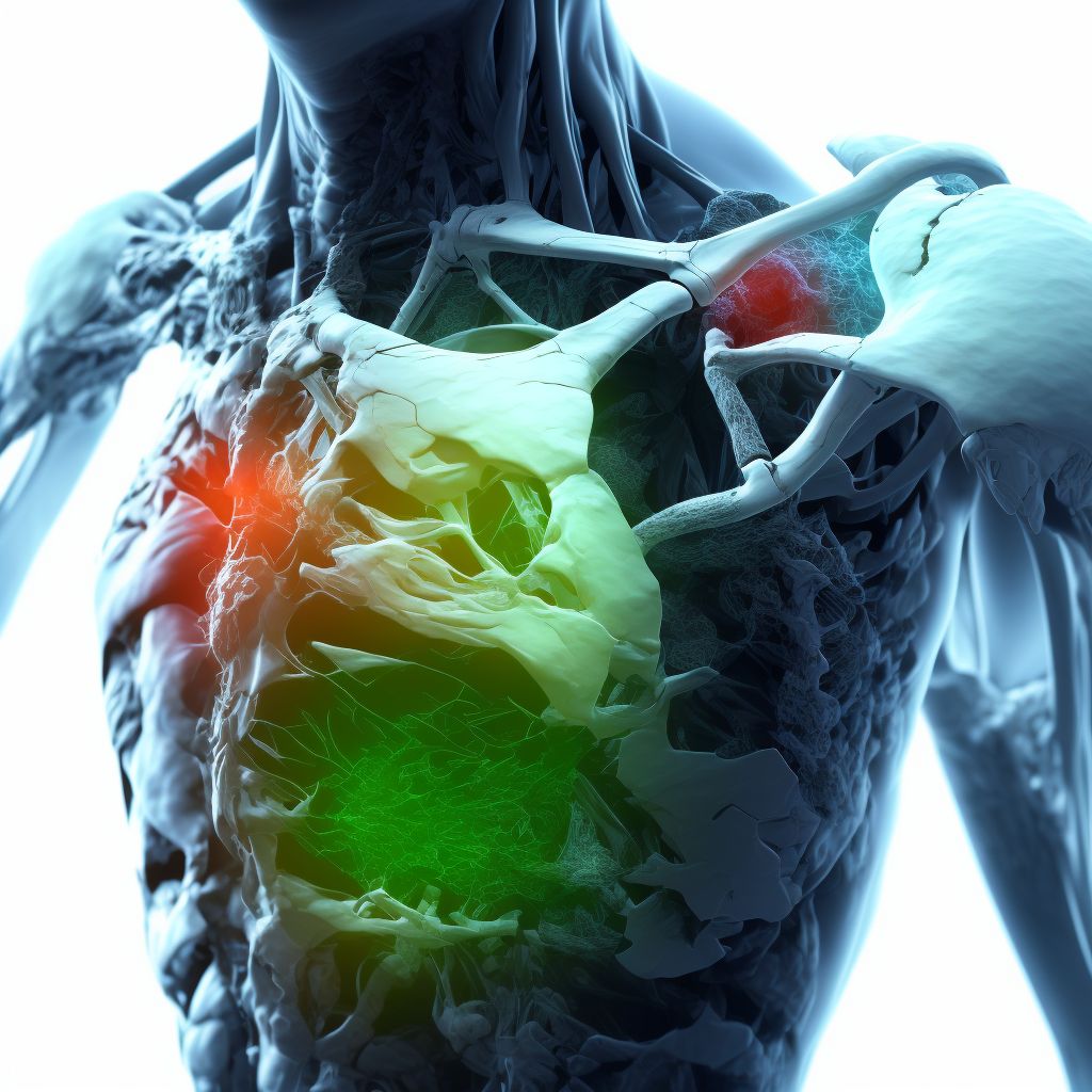 Displaced fracture of body of scapula, left shoulder, subsequent encounter for fracture with delayed healing digital illustration