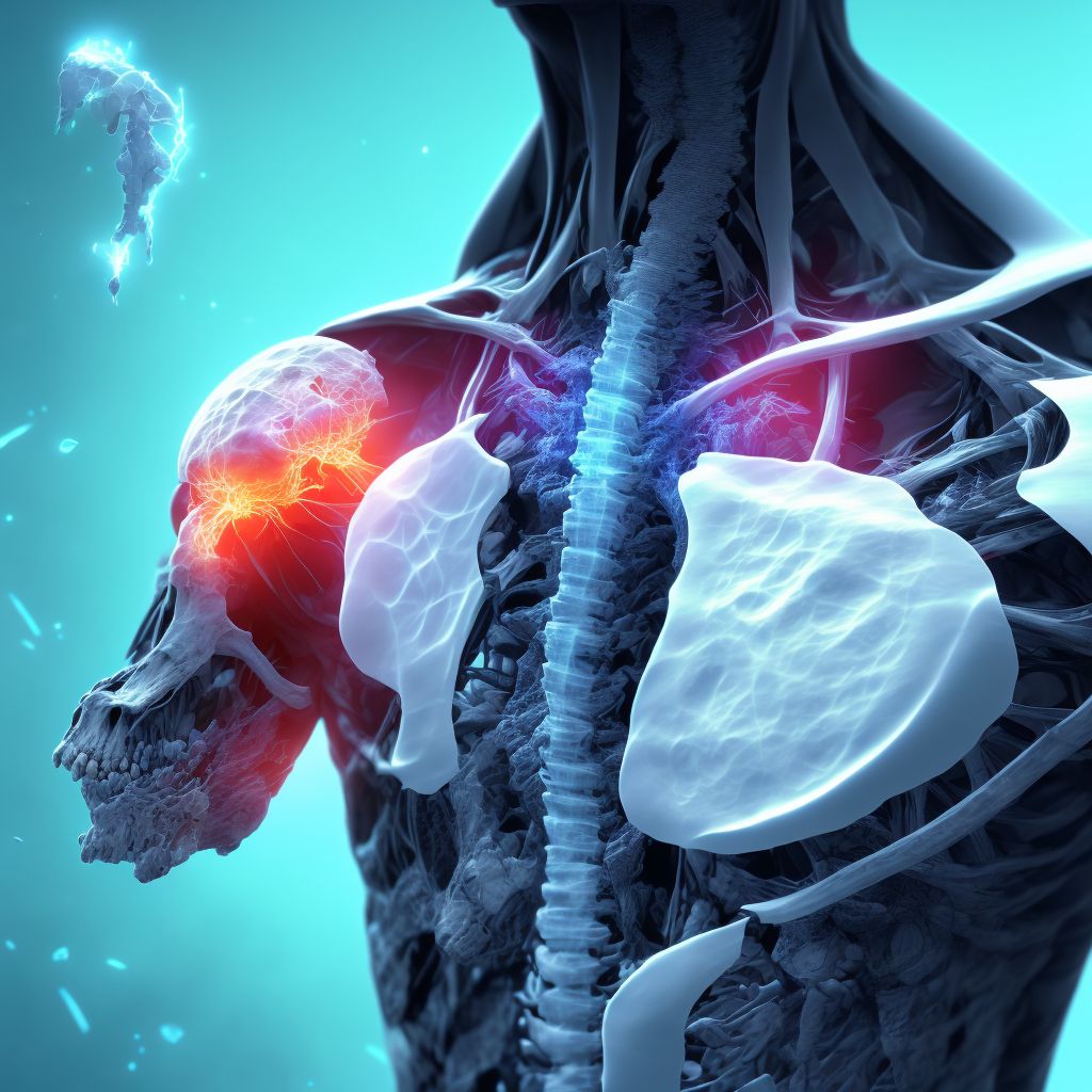 Nondisplaced fracture of body of scapula, right shoulder, initial encounter for open fracture digital illustration