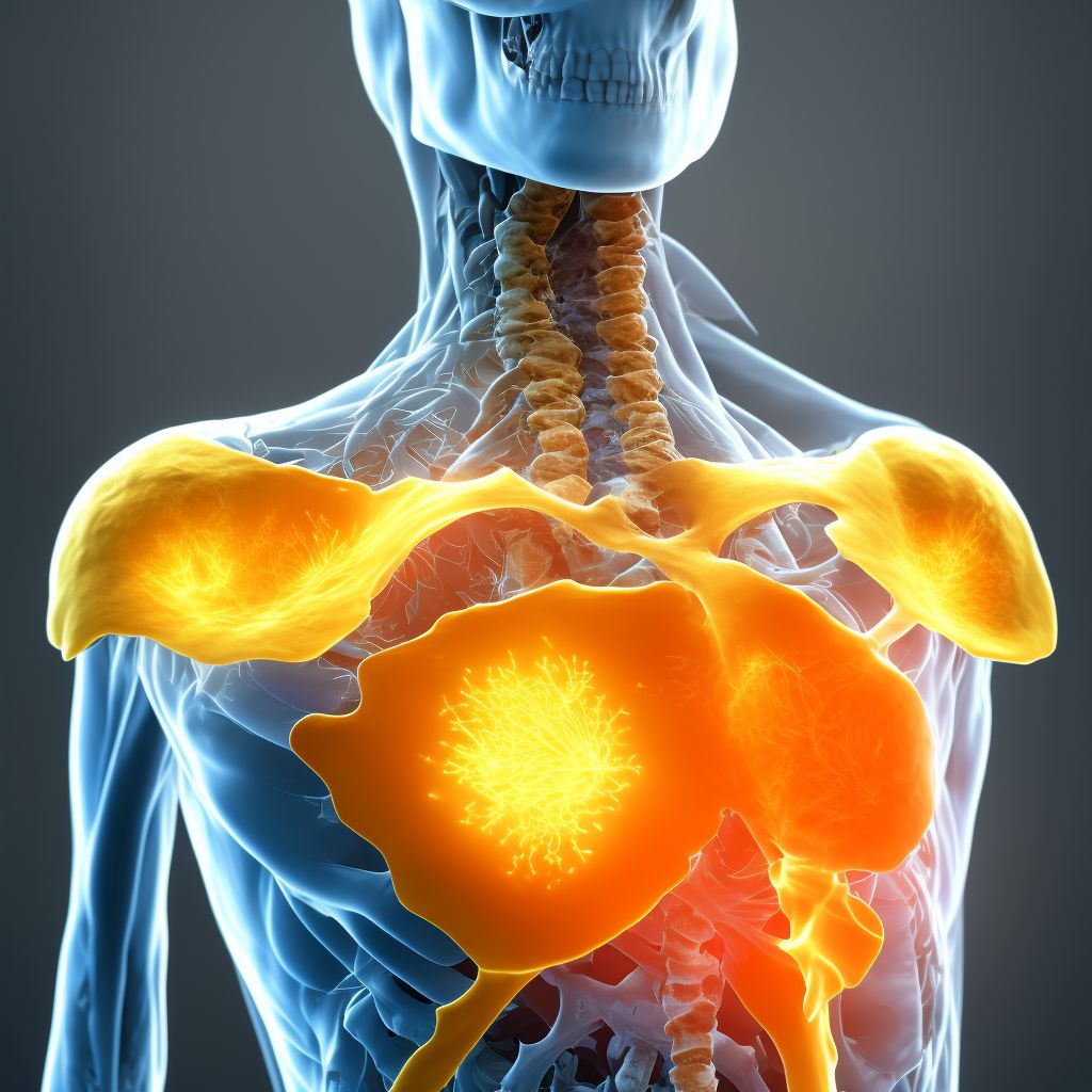 Nondisplaced fracture of body of scapula, right shoulder, subsequent encounter for fracture with nonunion digital illustration