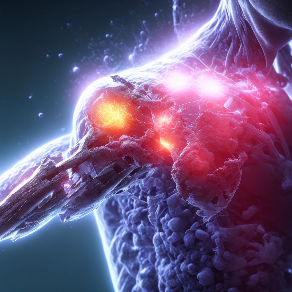Displaced fracture of acromial process, right shoulder, subsequent encounter for fracture with delayed healing digital illustration
