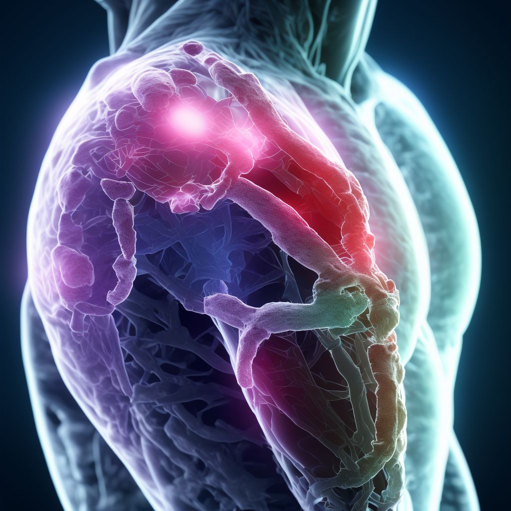 Nondisplaced fracture of acromial process, right shoulder, subsequent encounter for fracture with delayed healing digital illustration