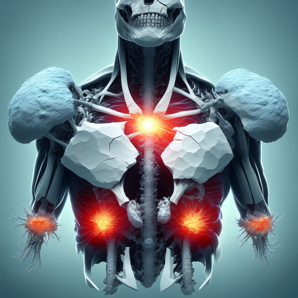 Displaced fracture of coracoid process, left shoulder, initial encounter for closed fracture digital illustration