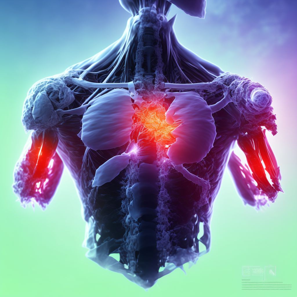 Displaced fracture of coracoid process, left shoulder, subsequent encounter for fracture with routine healing digital illustration