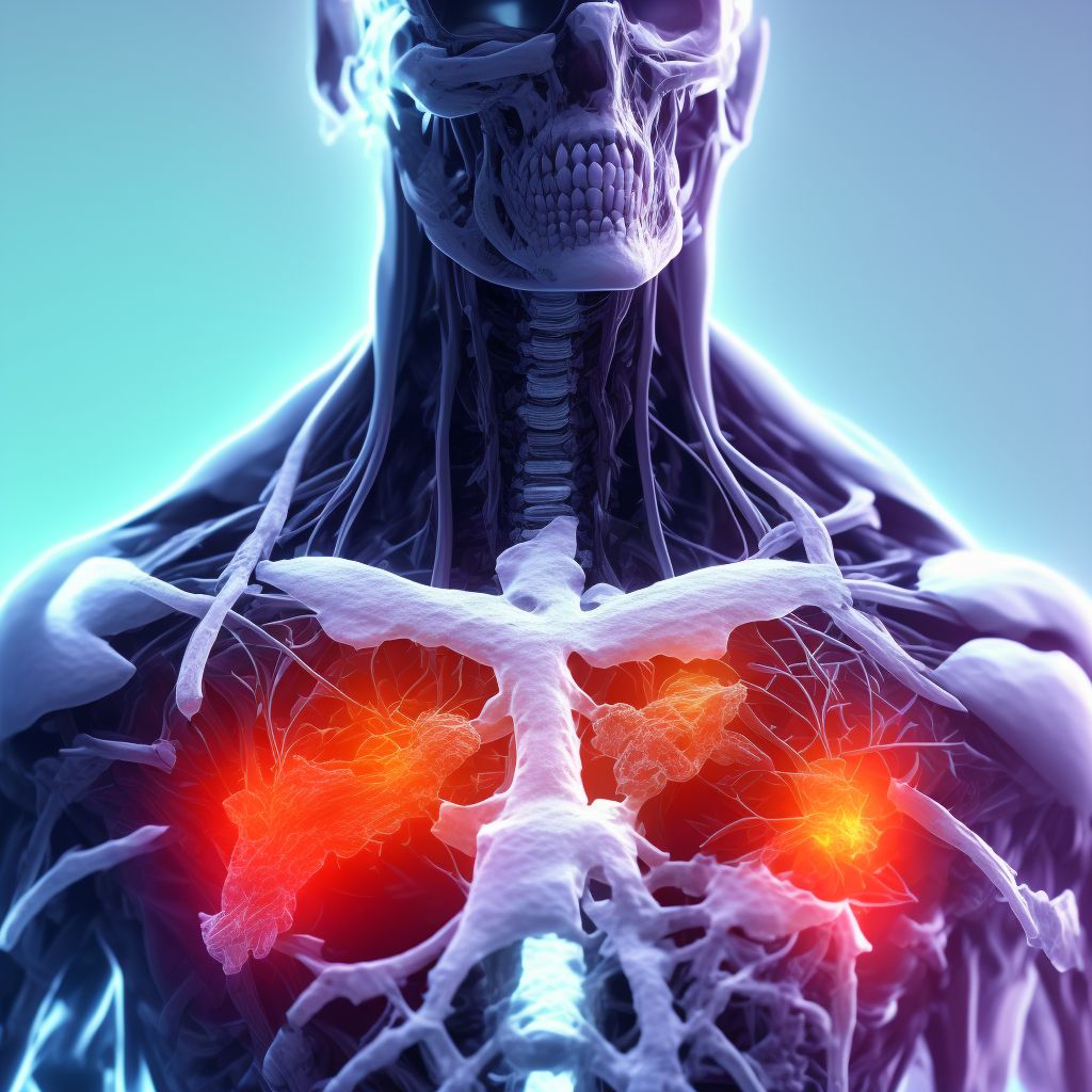 Displaced fracture of coracoid process, left shoulder, subsequent encounter for fracture with delayed healing digital illustration