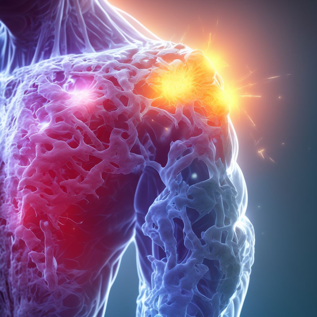 Displaced fracture of coracoid process, left shoulder, subsequent encounter for fracture with nonunion digital illustration