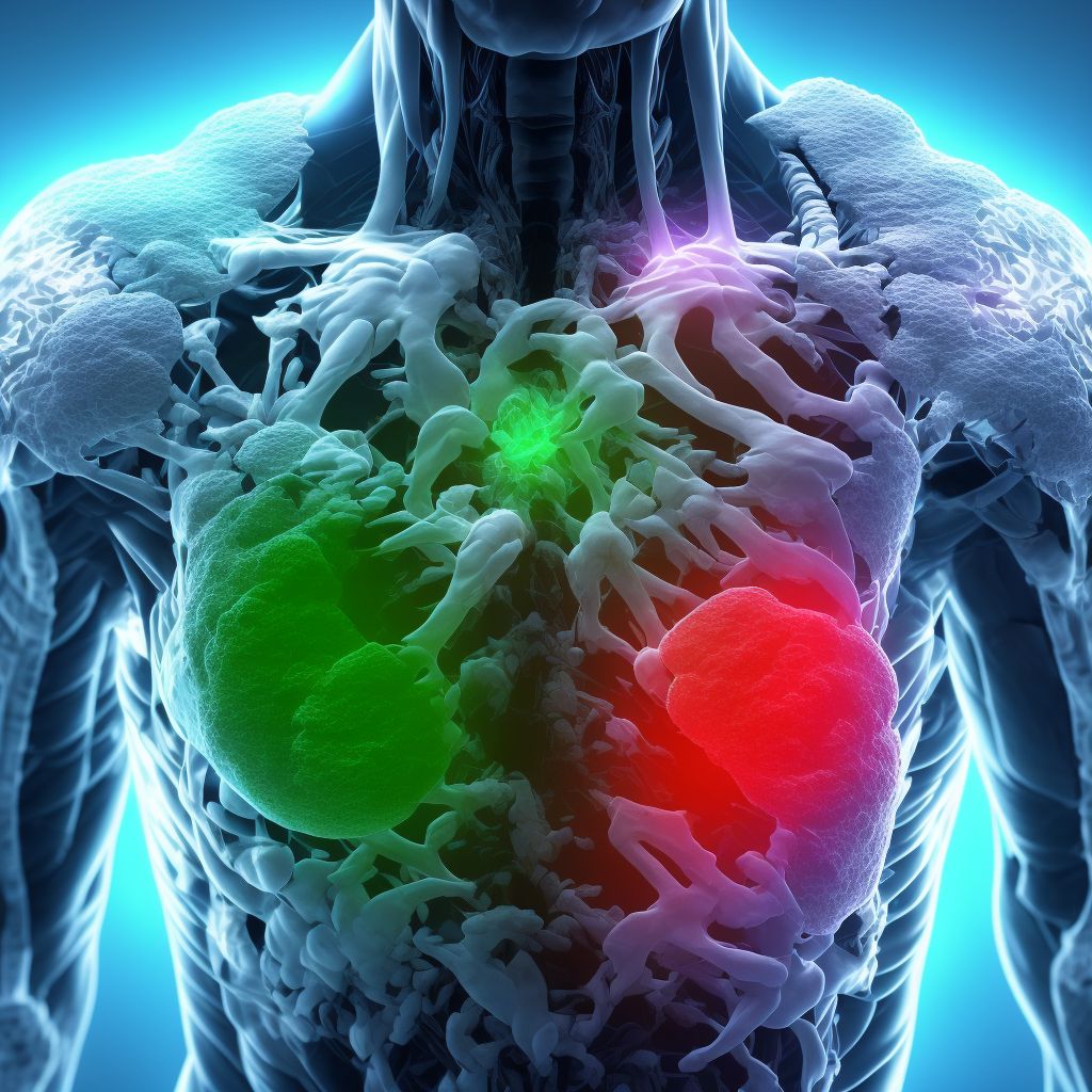 Displaced fracture of coracoid process, left shoulder, sequela digital illustration