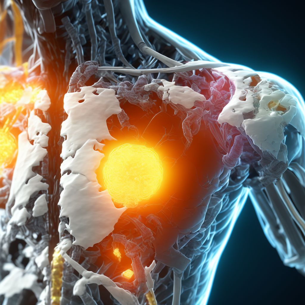 Nondisplaced fracture of coracoid process, right shoulder, subsequent encounter for fracture with malunion digital illustration