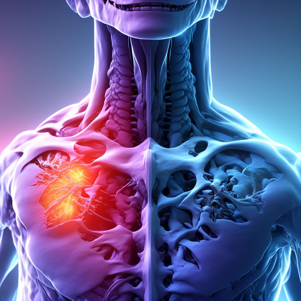 Displaced fracture of neck of scapula, right shoulder, subsequent encounter for fracture with delayed healing digital illustration