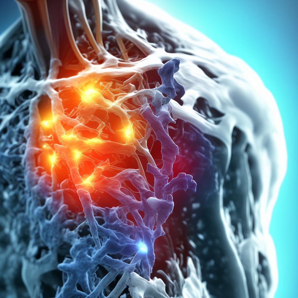 Displaced fracture of neck of scapula, right shoulder, subsequent encounter for fracture with nonunion digital illustration