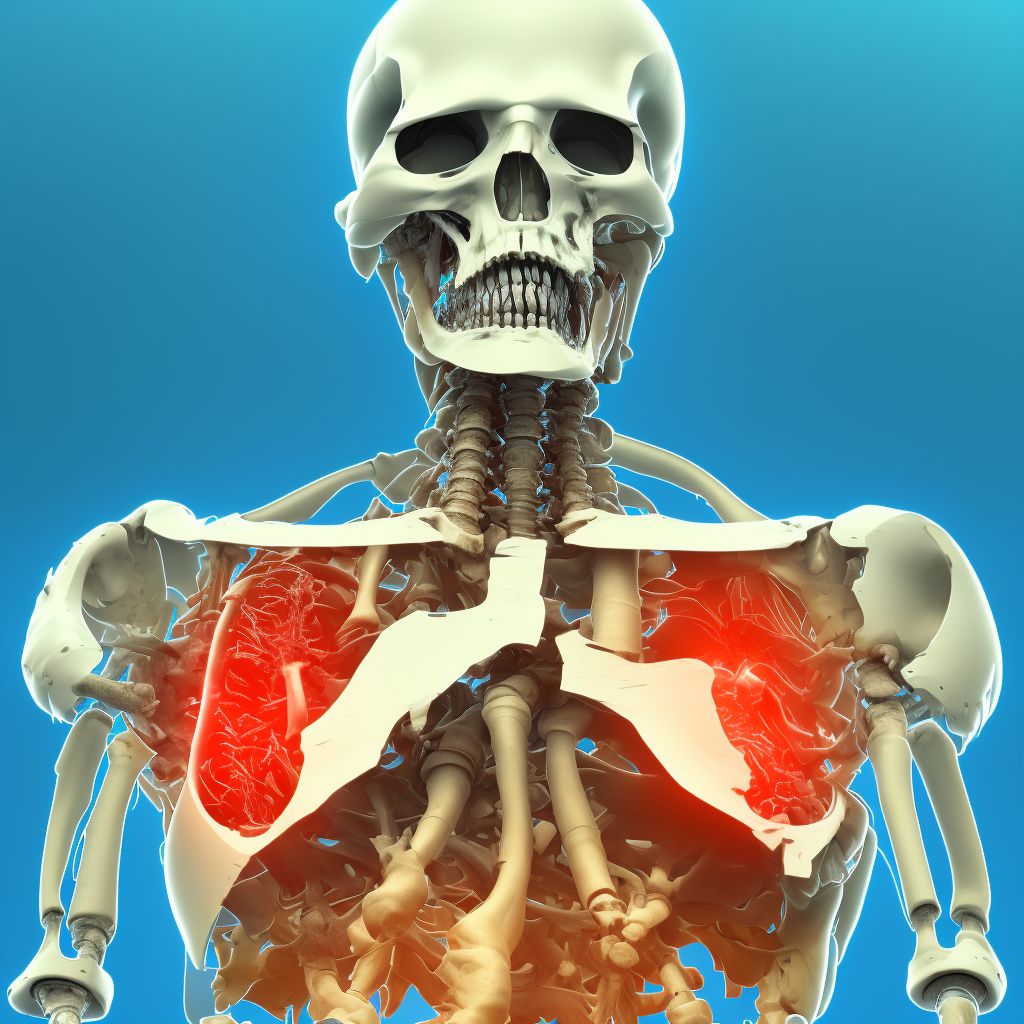 3-part fracture of surgical neck of left humerus, subsequent encounter for fracture with delayed healing digital illustration