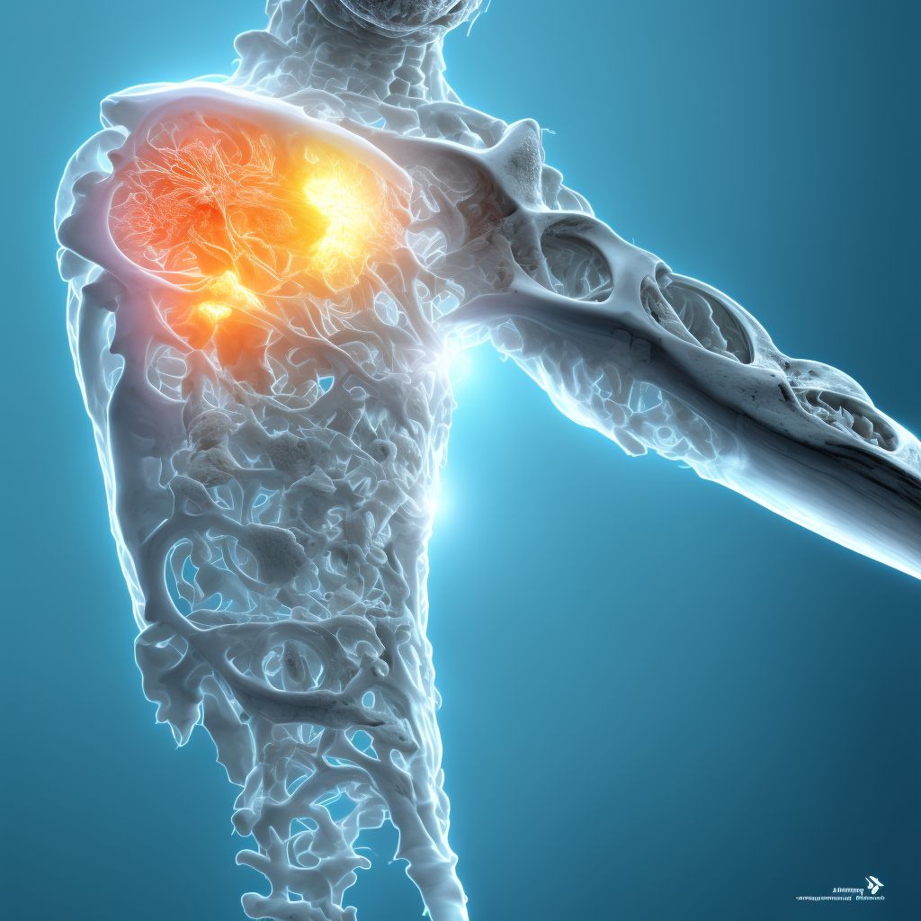 Displaced segmental fracture of shaft of humerus, left arm, subsequent encounter for fracture with delayed healing digital illustration