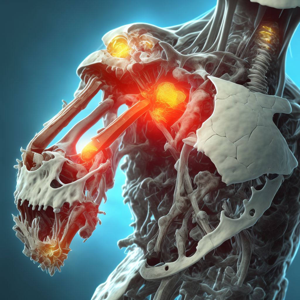 Displaced transcondylar fracture of right humerus, subsequent encounter for fracture with routine healing digital illustration