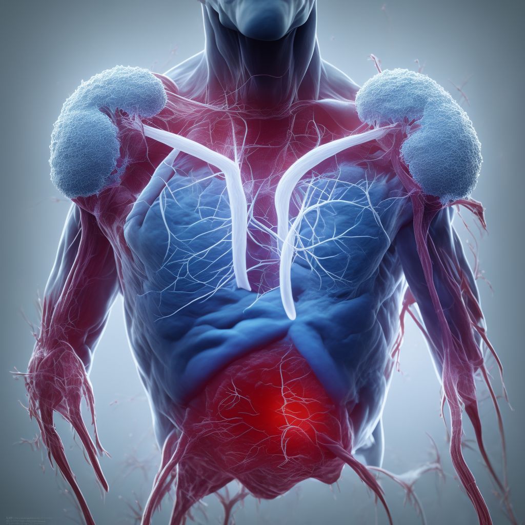 Laceration of other specified blood vessels at shoulder and upper arm level, right arm, initial encounter digital illustration