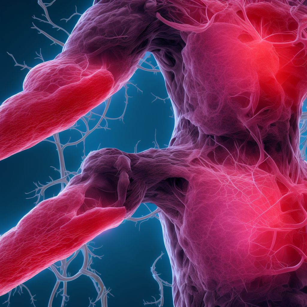 Laceration of other specified blood vessels at shoulder and upper arm level, right arm, sequela digital illustration