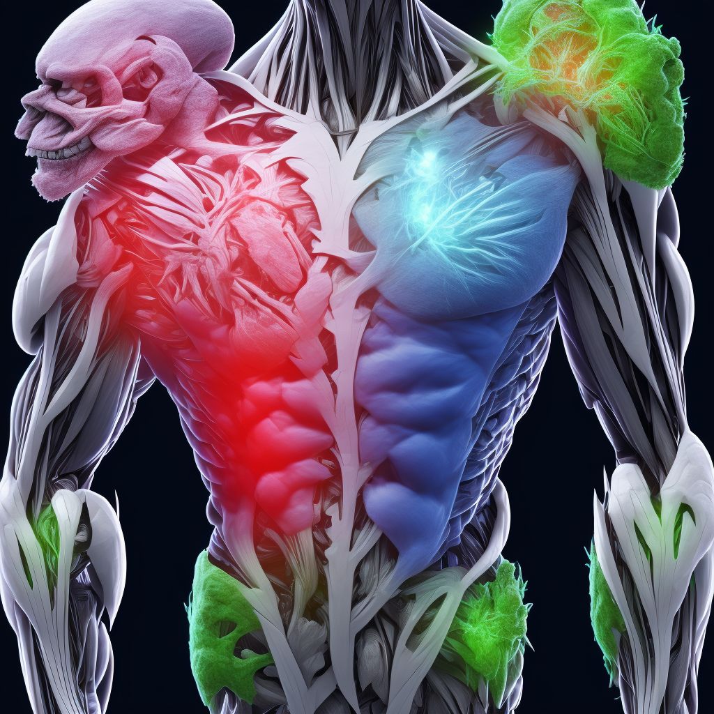 Strain of muscle(s) and tendon(s) of the rotator cuff of left shoulder, sequela digital illustration