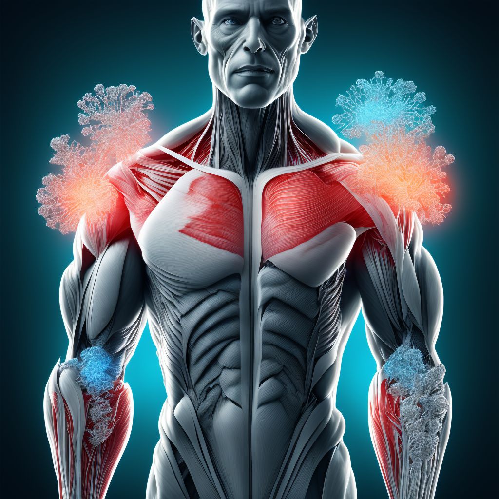 Laceration of muscle, fascia and tendon of triceps, left arm, sequela digital illustration