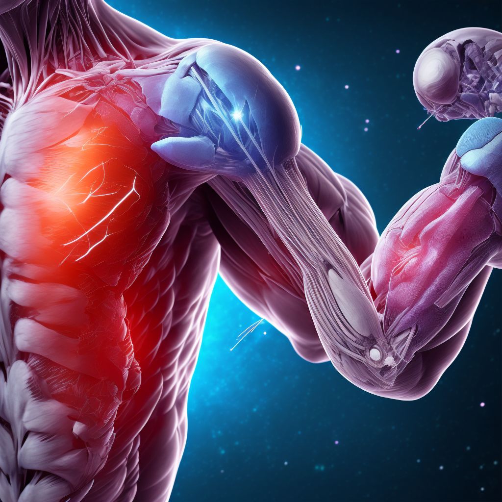 Laceration of other muscles, fascia and tendons at shoulder and upper arm level, right arm, initial encounter digital illustration