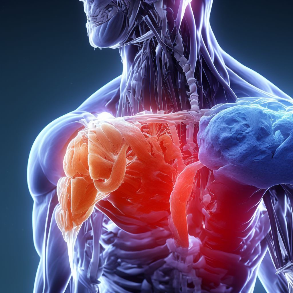 Strain of unspecified muscle, fascia and tendon at shoulder and upper arm level, right arm, subsequent encounter digital illustration