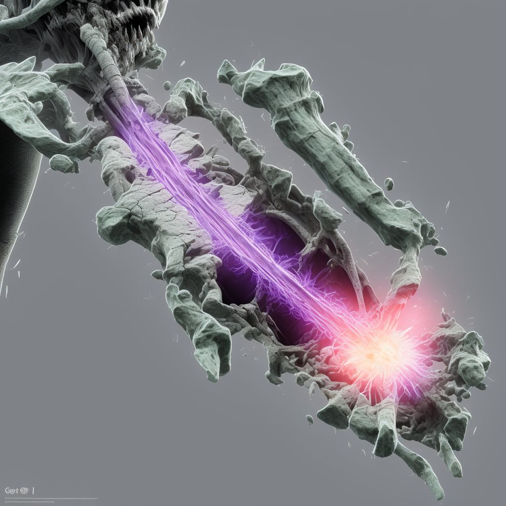 Salter-Harris Type IV physeal fracture of lower end of humerus, left arm, subsequent encounter for fracture with delayed healing digital illustration