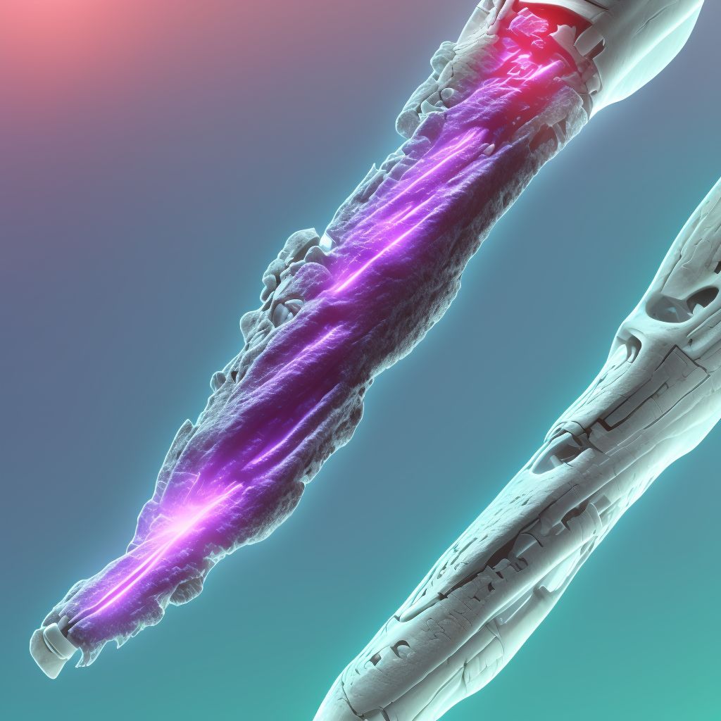 Displaced comminuted fracture of shaft of ulna, left arm, subsequent encounter for open fracture type IIIA, IIIB, or IIIC with malunion digital illustration