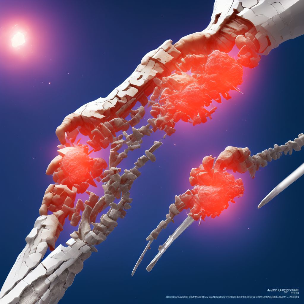 Displaced segmental fracture of shaft of ulna, right arm, subsequent encounter for open fracture type IIIA, IIIB, or IIIC with malunion digital illustration