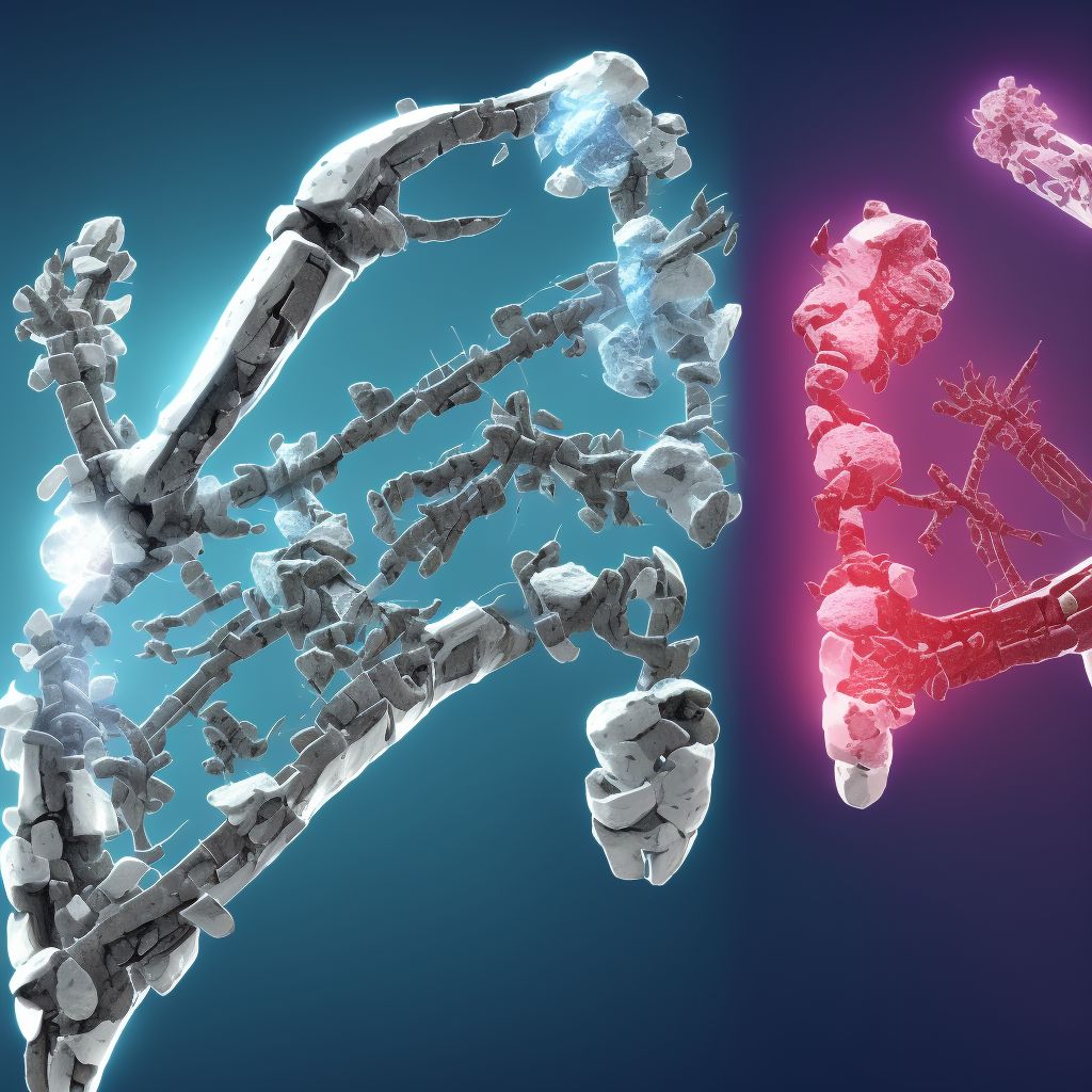 Monteggia's fracture of left ulna, subsequent encounter for open fracture type IIIA, IIIB, or IIIC with malunion digital illustration