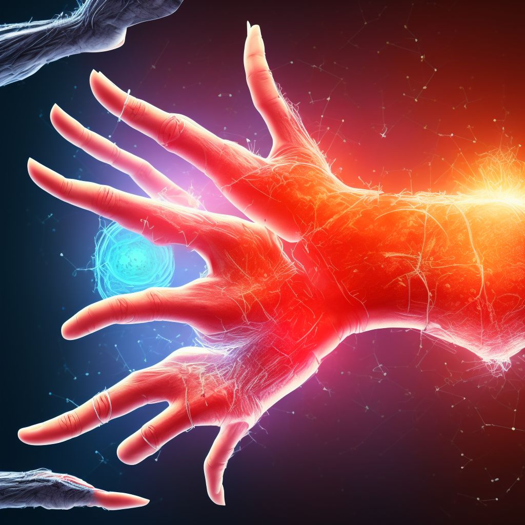 Laceration of radial artery at forearm level, left arm, subsequent encounter digital illustration