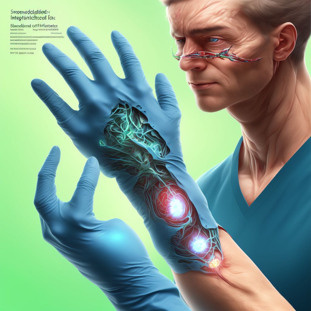 Unspecified injury of flexor muscle, fascia and tendon of right ring finger at forearm level, sequela digital illustration