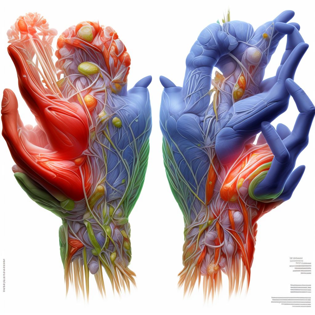 Strain of extensor or abductor muscles, fascia and tendons of right thumb at forearm level, sequela digital illustration