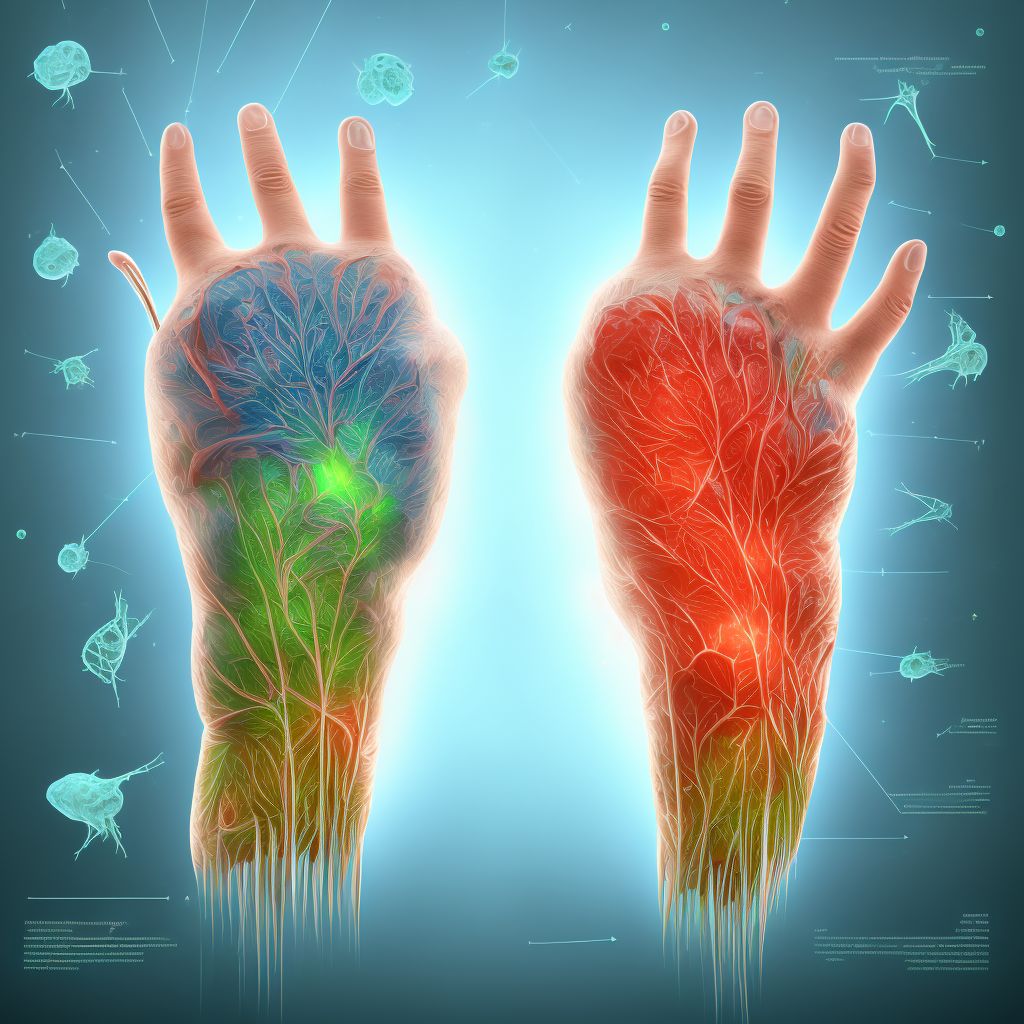 Laceration of extensor or abductor muscles, fascia and tendons of unspecified thumb at forearm level, subsequent encounter digital illustration