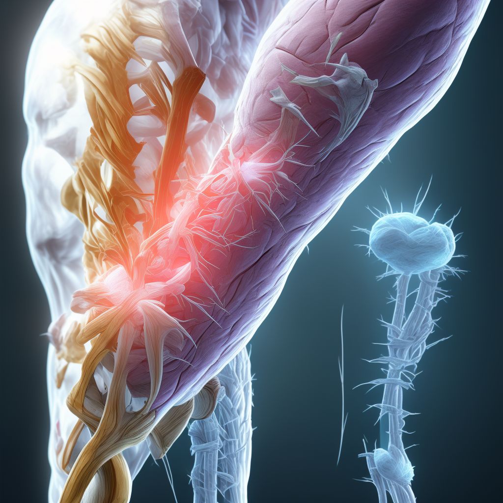 Other injury of extensor or abductor muscles, fascia and tendons of left thumb at forearm level, sequela digital illustration