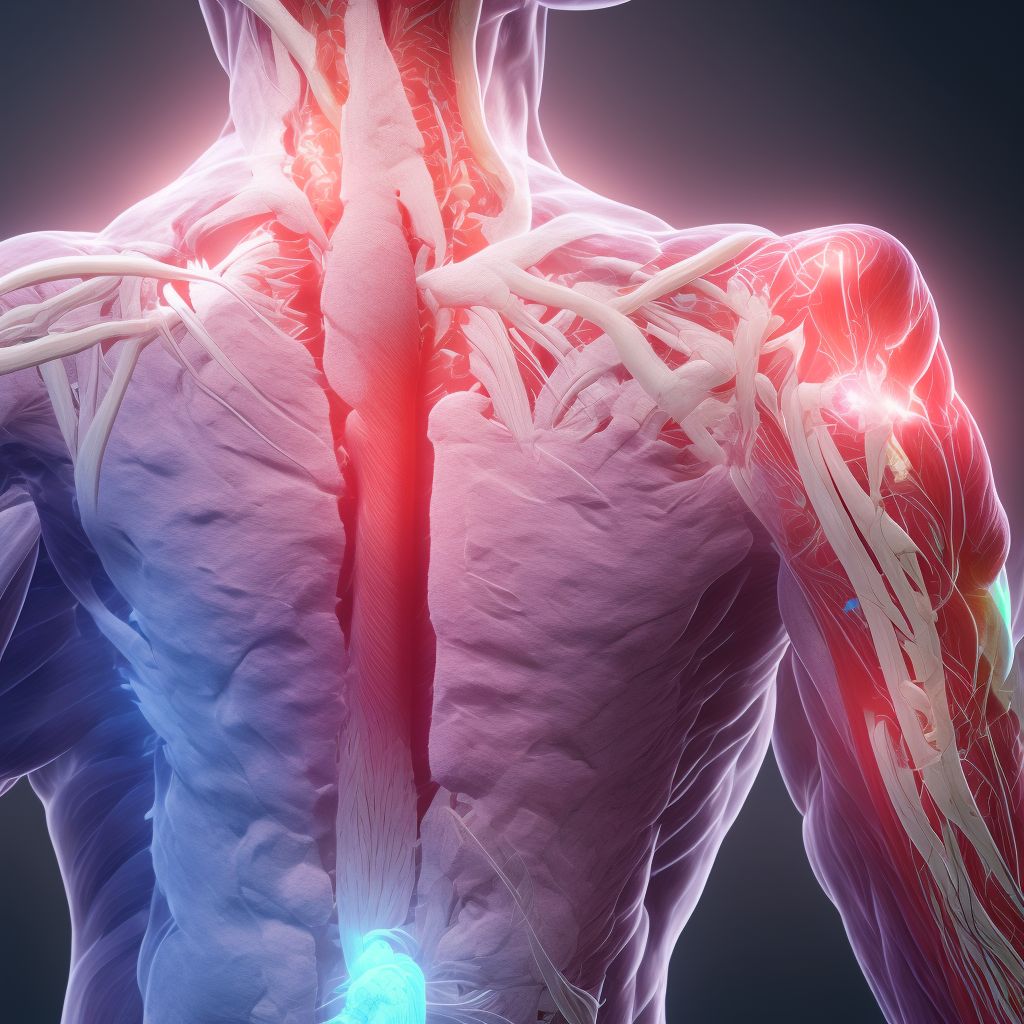 Strain of extensor muscle, fascia and tendon of right index finger at forearm level, sequela digital illustration