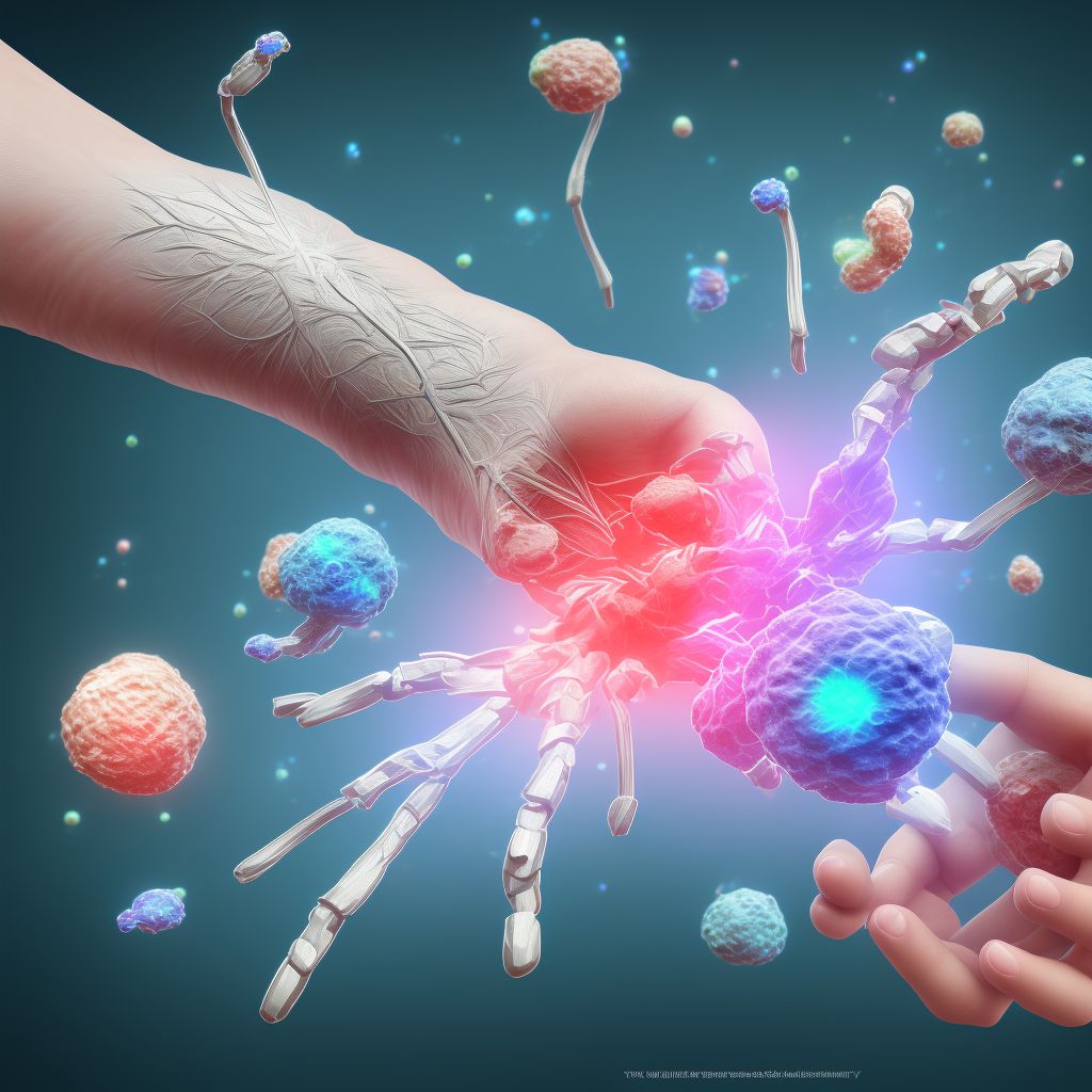 Strain of extensor muscle, fascia and tendon of right middle finger at forearm level, sequela digital illustration