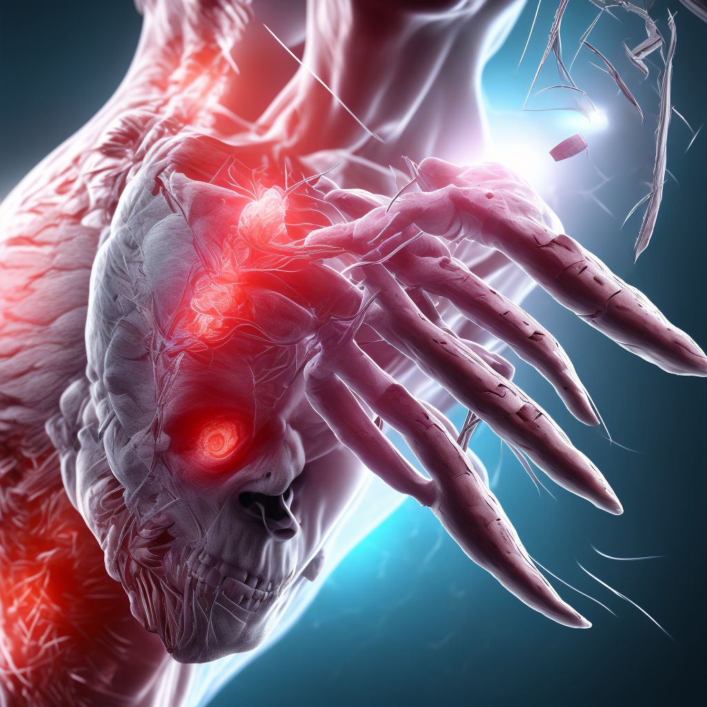 Laceration of extensor muscle, fascia and tendon of right index finger at forearm level, subsequent encounter digital illustration