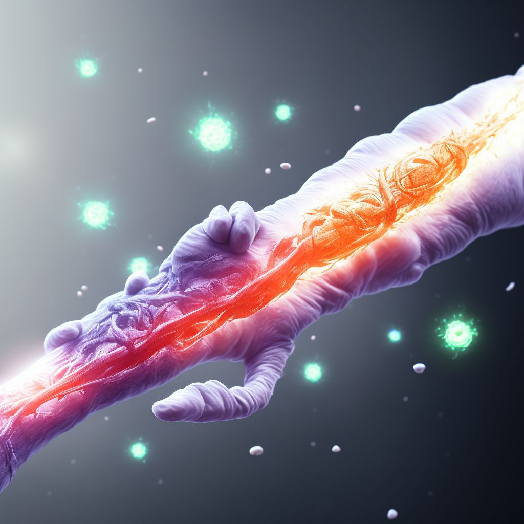 Laceration of extensor muscle, fascia and tendon of right middle finger at forearm level, initial encounter digital illustration