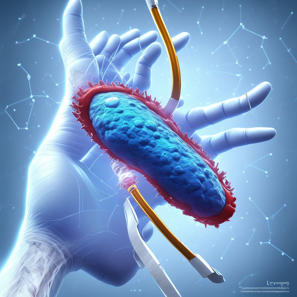 Laceration of extensor muscle, fascia and tendon of right ring finger at forearm level, sequela digital illustration