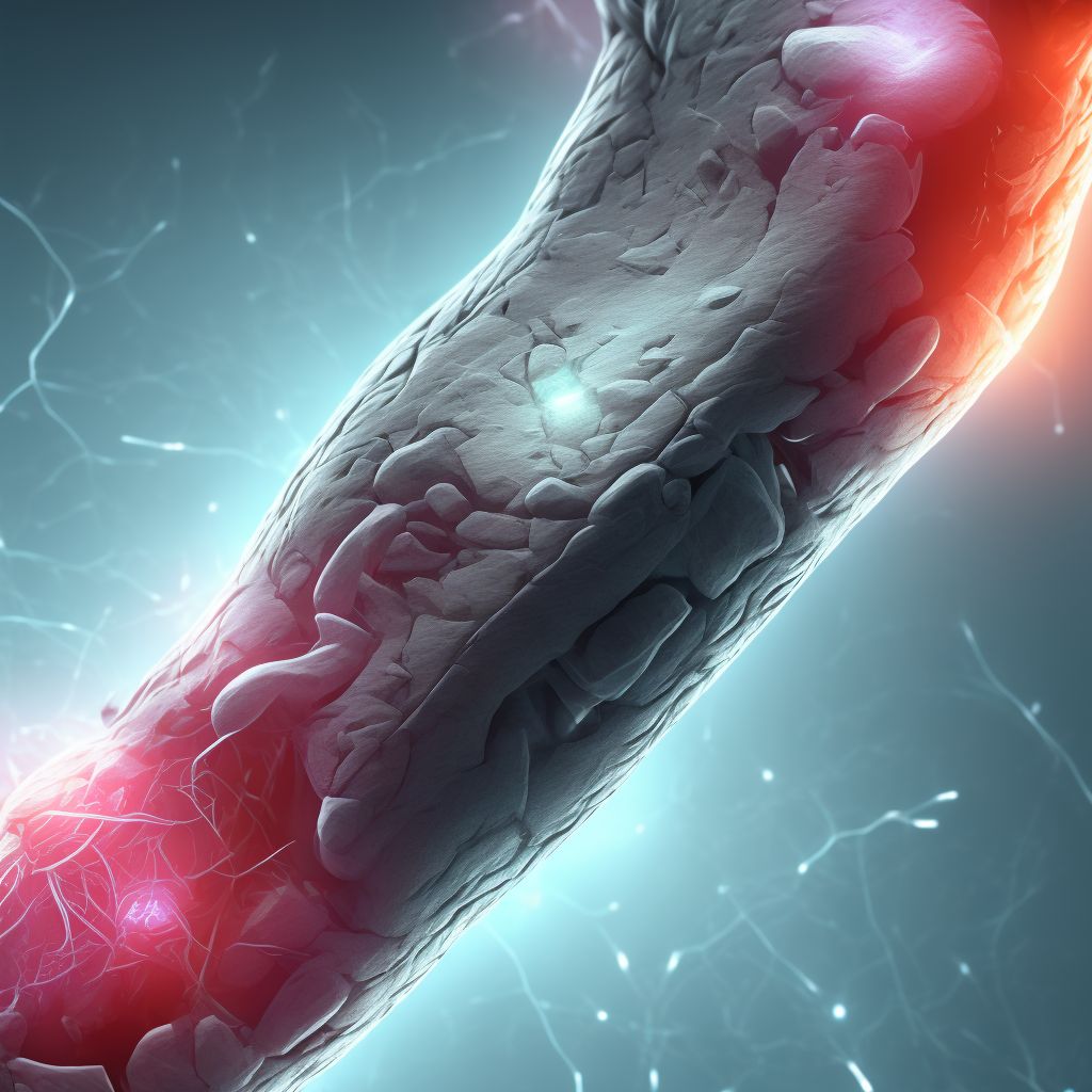 Laceration of extensor muscle, fascia and tendon of right little finger at forearm level, sequela digital illustration