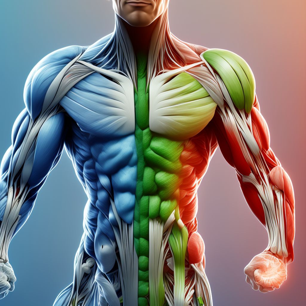 Strain of other muscles, fascia and tendons at forearm level, right arm, subsequent encounter digital illustration