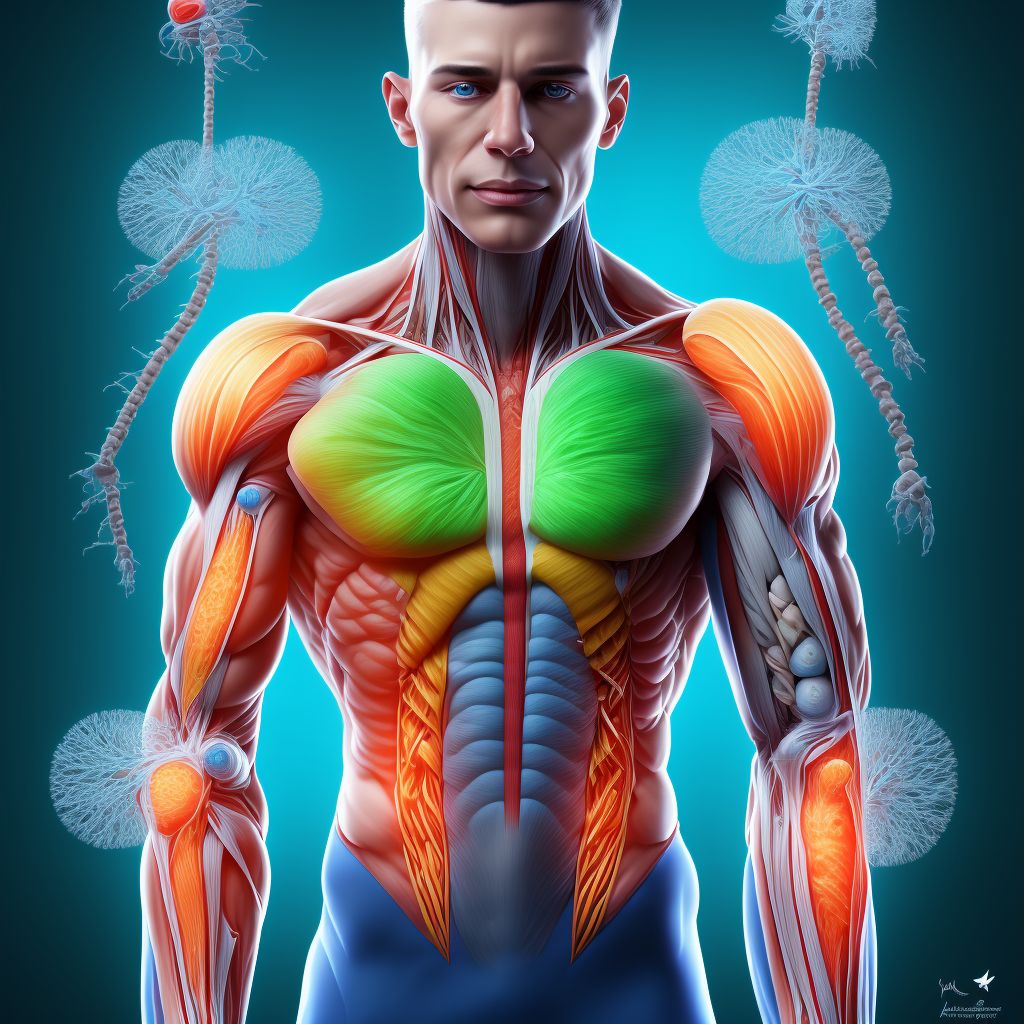 Unspecified injury of unspecified muscles, fascia and tendons at forearm level, right arm, sequela digital illustration