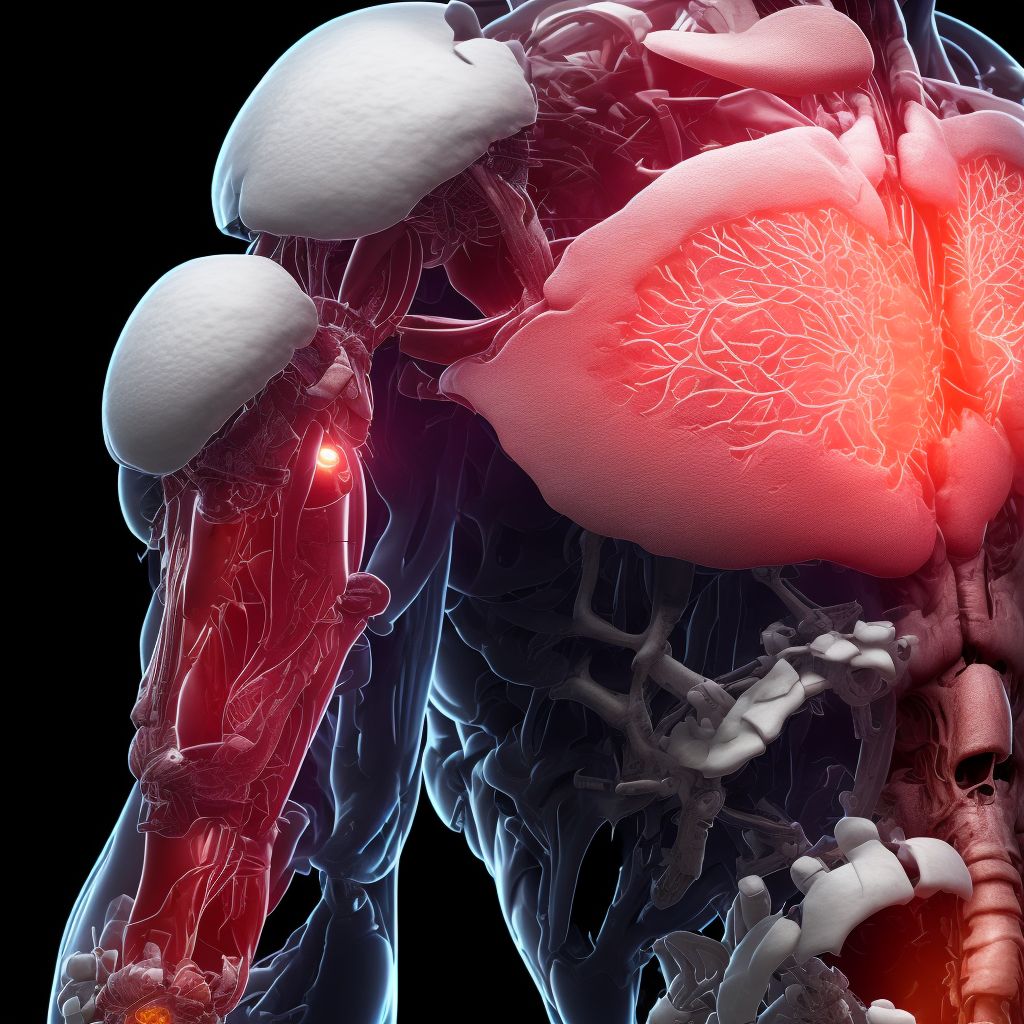 Complete traumatic amputation at elbow level, left arm, initial encounter digital illustration