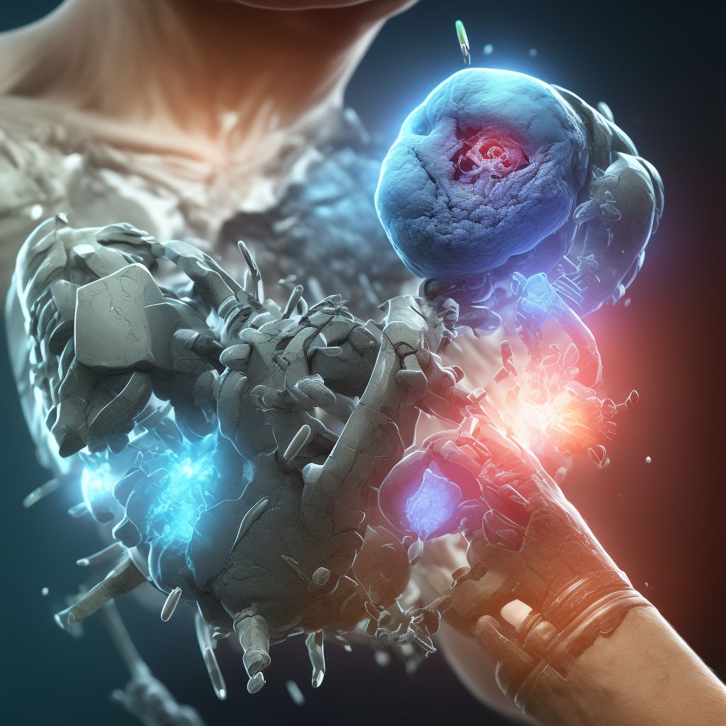 Partial traumatic amputation at level between elbow and wrist, right arm, sequela digital illustration