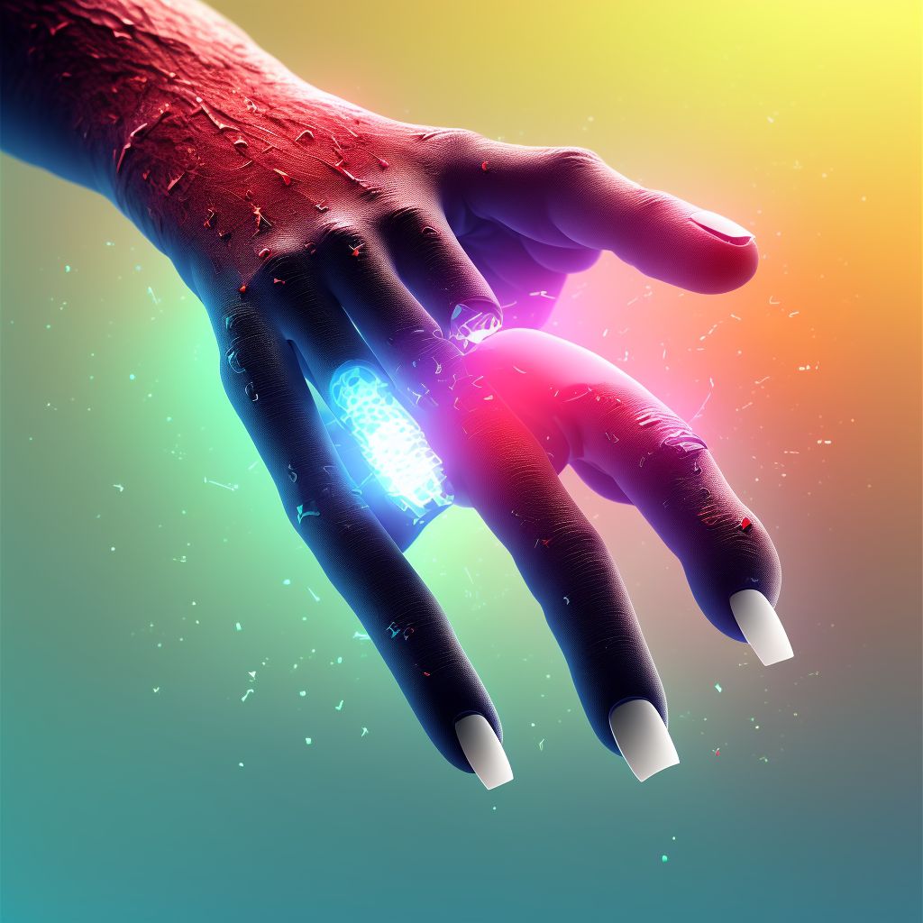 Unspecified open wound of right middle finger with damage to nail, sequela digital illustration